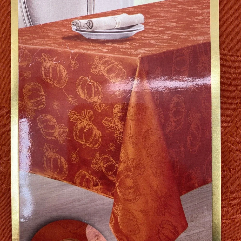 Colordrift Tablecloth 60x84 Orange Pumpkin Jacquard Fall Thanksgiving Holiday
